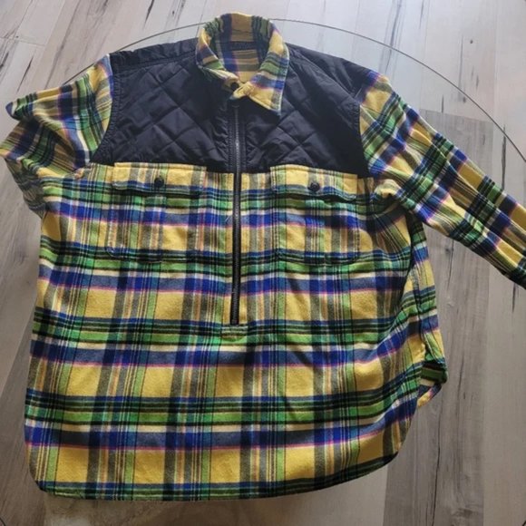 Rare Polo Raph Lauren Plaid Quarter Zip Button up shirt with quilted material XL - Picture 1 of 9